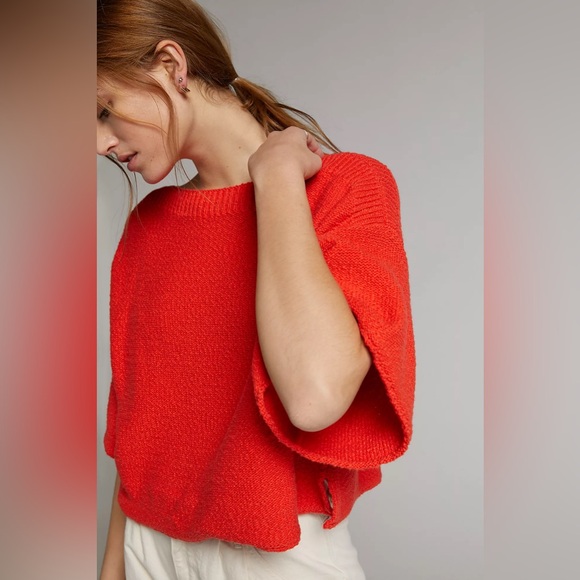 Anthropologie Sweaters - Anthropologie Ronita Sweater Tee Knit Red Cropped Boxy